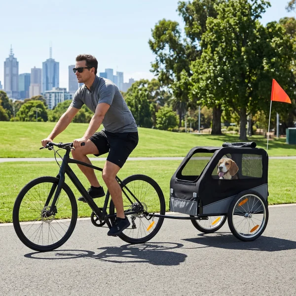 100 LBS Capacity Oxford Fabric Dog Carrier Bicycle Trailer with Mesh Window Reflectors for Medium Large Dogs & Cats, Black