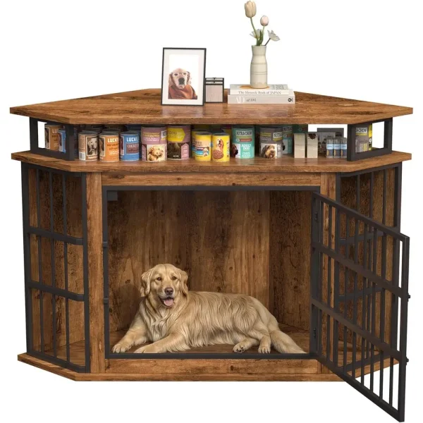 51" Dog Crate urniture Large Dog Kennel | Space-Saving Design, With 2-Tier Shelves,