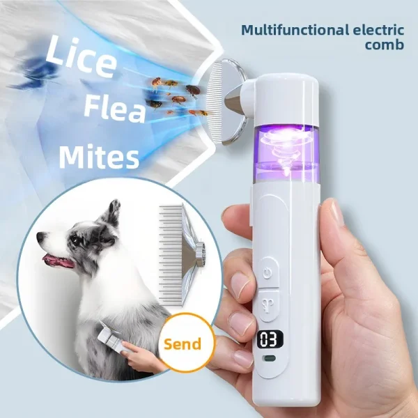2 in 1 Electric Pet Flea Comb Hair Detangler Suction Grooming Tool For Cats Dogs Anti Parasite Lice Removal USB Rechargeable