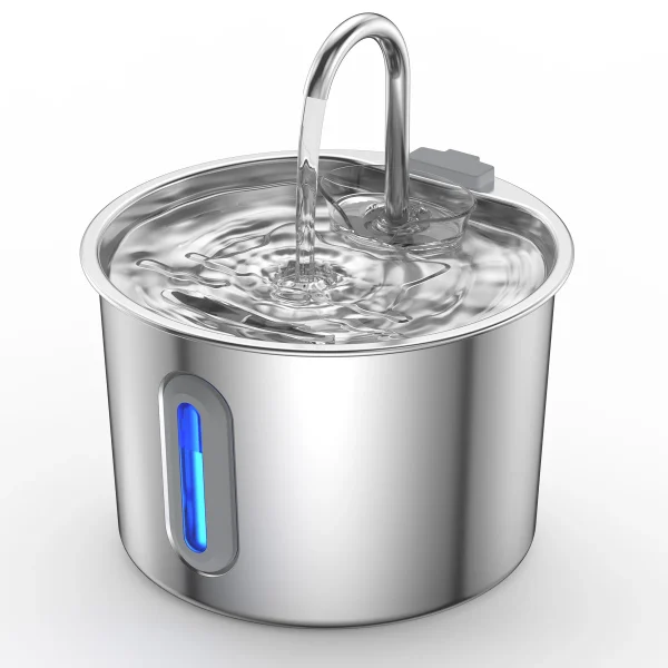2.2L/74oz Large Capacity Pet Water Fountain 304 Stainless Steel Water Fountain Ultra Quiet Pet Water Dispenser for Cats Dogs Automatic Drinking Bowl with Filter