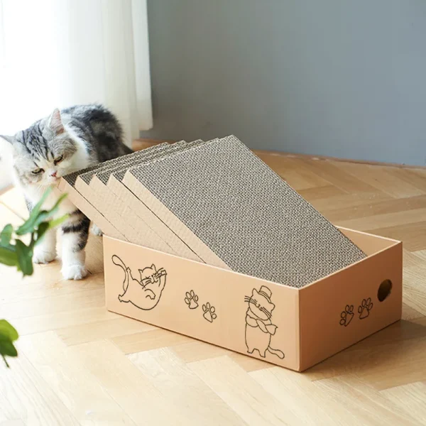 5pcs Corrugated Cardboard Cat Scratch Board Rectangular Double-Sided Scratching Nest Wear-Resistant Non Shedding