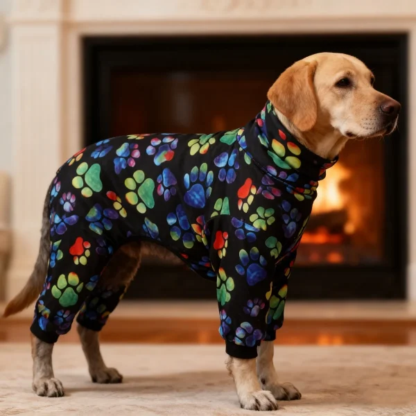 All-Season Digital Printing Dog T-shirts - The dog paw print design adds color to the black color.