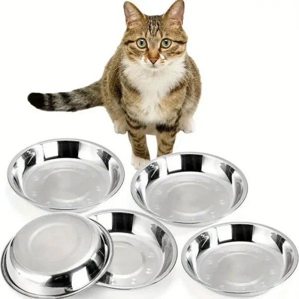 2/4/8pcs Slip Resistant Stainless Steel Cat Bowl – Low-Profile Wide Design for Kittens Small Pets Anti-Tip Base Feeding Station